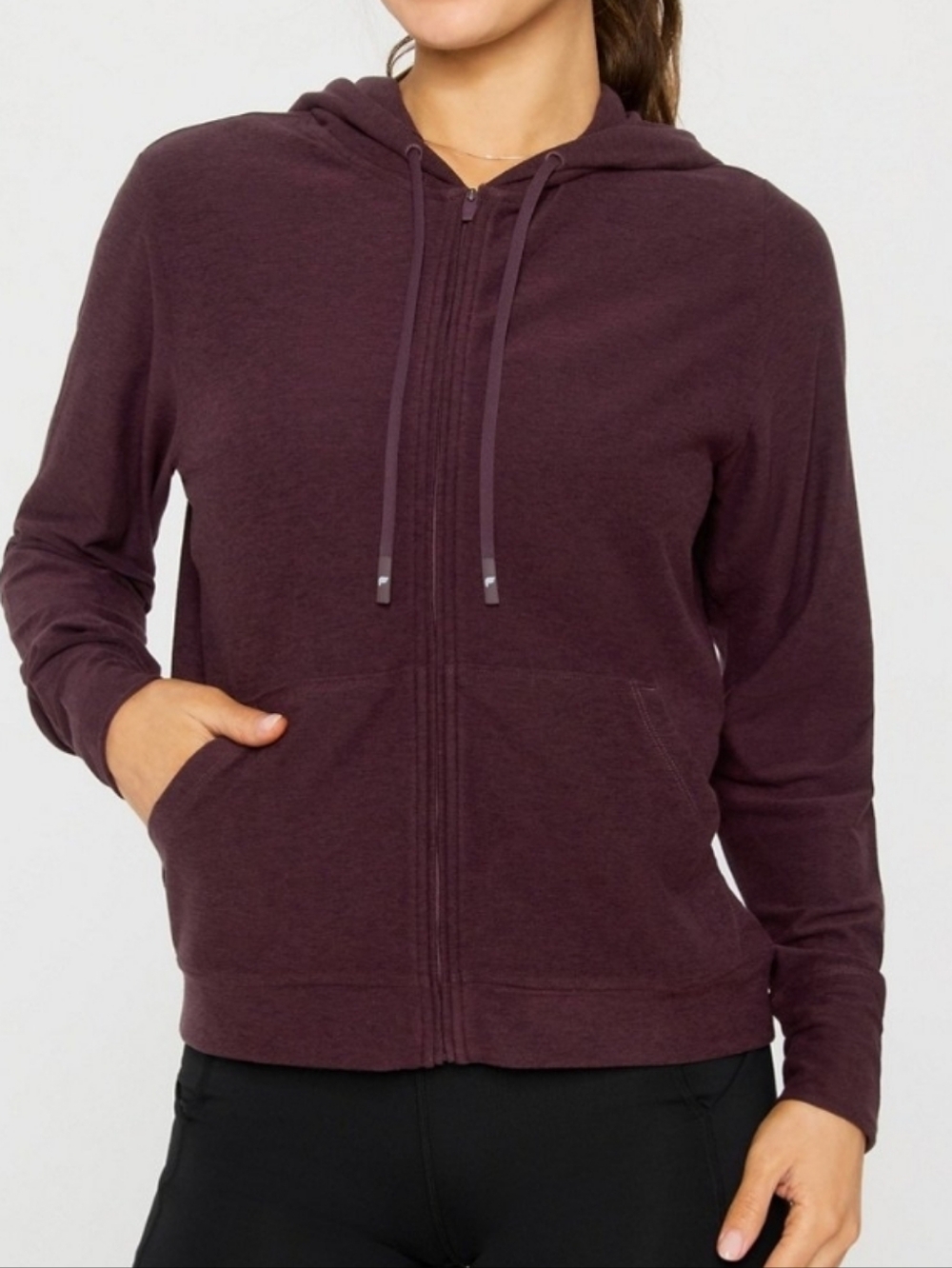 Fabletics Cloud Jersey Full Zip Hoodie - Oxblood Healther - Picture 8 of 8